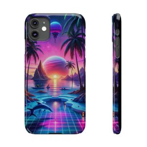 Retro Aesthetic Slim Phone Cases - 80s Neon Beach Vibe, Perfect Gift for Nostalgia Lovers, Summer Accessories